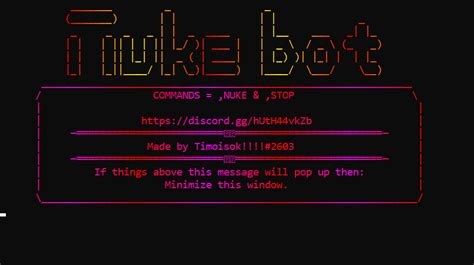 Latest commit 192772f on May 14 History. . Discord nuke bot code python
